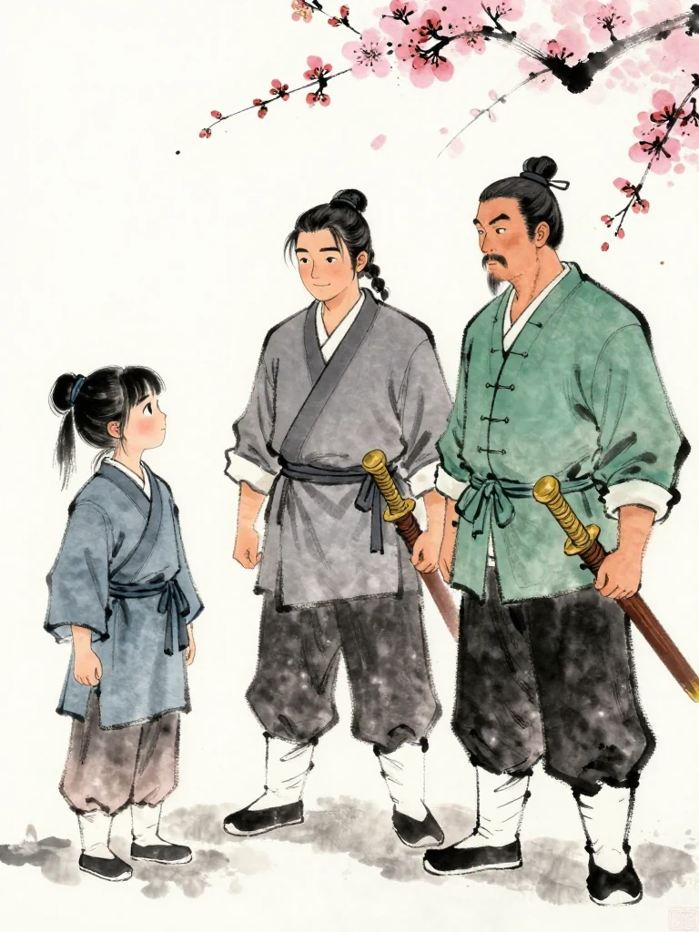 진소운 steadies three measured breaths and remains on the stage, gaze moving from 천결's separate split plum token to 백무한. The dark visitor's smile cools as the elder meets the smaller fighter's eyes. White boundary dust and the waiting final bracket anchor the decision to stay. Setting: 매화비무대.