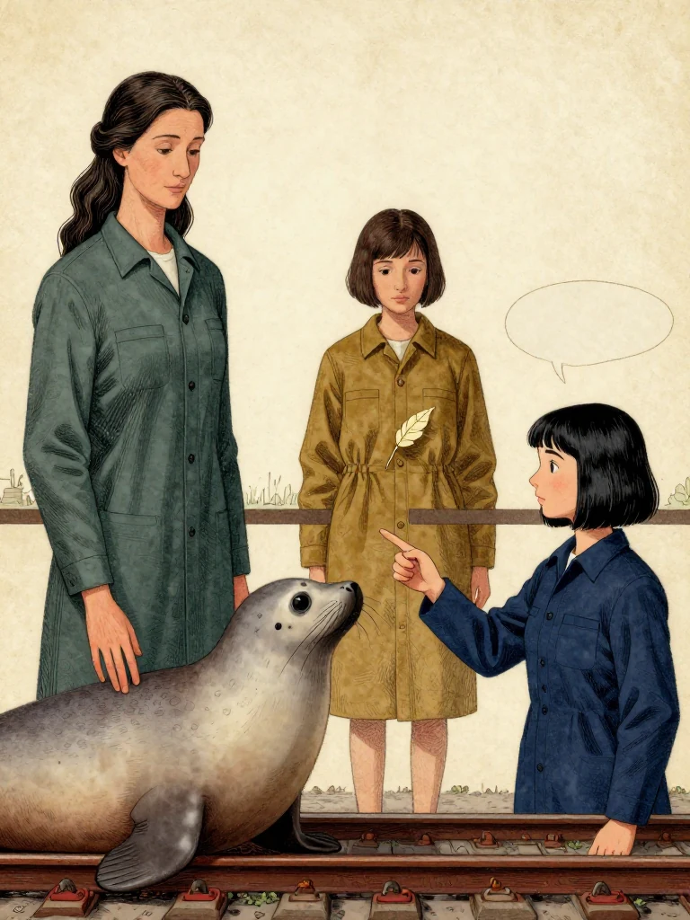 Adra Voss touches the first seal at the public rail while Ilex Mora taps forefinger to thumb and accepts a frozen gray sponsor bond. Tamsin Orr stands beyond the line holding the thin allocation leaf against the coat as recognition returns through the claimant docket. Hard morning light catches pale wax, black initials, seven seals, and the visible cost attached to expanded review. Setting: Great Index Hall. Visible objects: Copied Allocation Leaf.