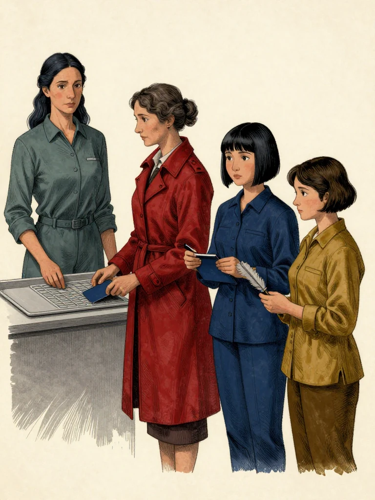 Adra Voss places the widest supported freeze request beside the audit tray while Cala Renn removes one office tab and grants only untested expansion review. Tamsin Orr's meal and night-housing channels remain stable blue as Ilex Mora closes the gray quill tools in cloth. Cool light shows adjudicated standing held separate from suspect source-notice effects and future formal review. Setting: Margin Bindery.