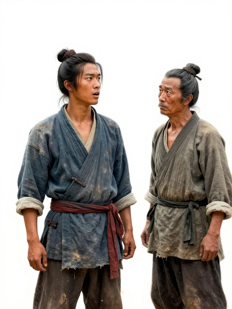 석운담 stands poised, mouth slightly open. 주노정 turns head sharply sideways, eyes fixed on him, expression unreadable. The space between them is tense, lit by dim, warm light. Bodies still, air charged with unspoken intent.